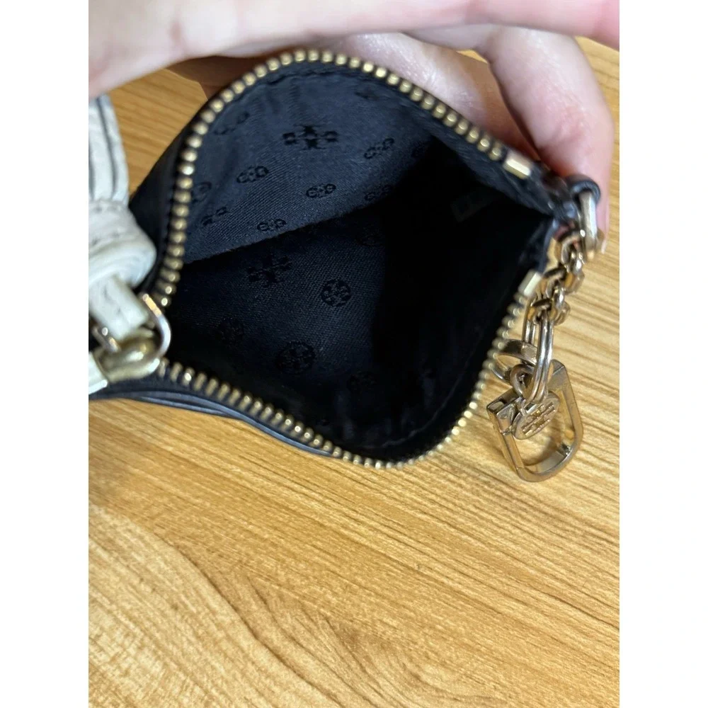 Tory Burch Monogram Card Coin Purse Black Leather W/ 